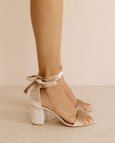 Nude velvet wedding shoes