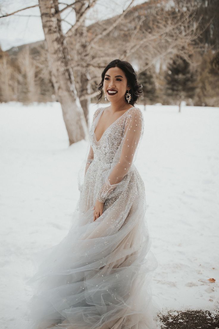 Hayley paige winter wedding dress in the mountains