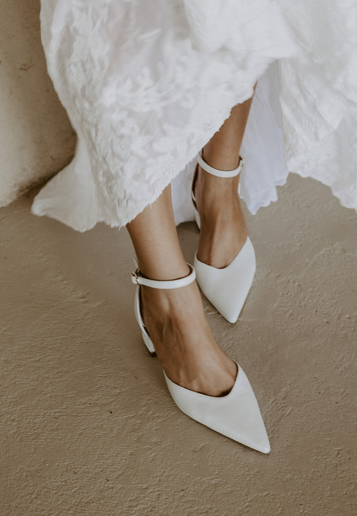 Ivory bridal heels with sling back and point toe