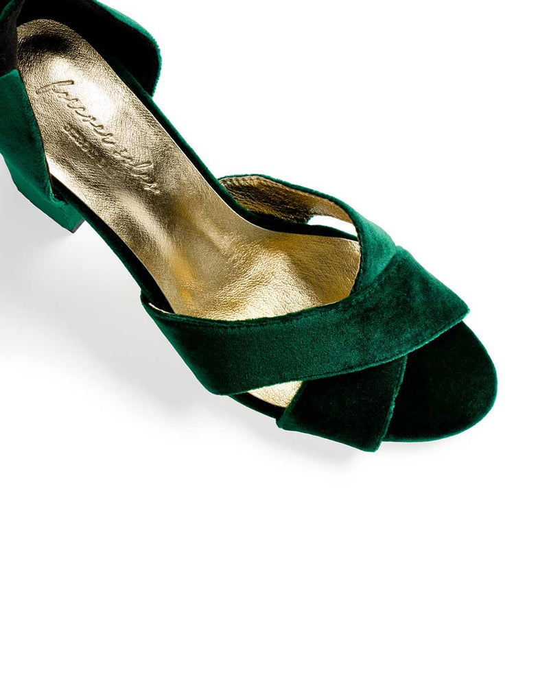 Green wedding shoes with deep green velvet heels for the earthy and ...