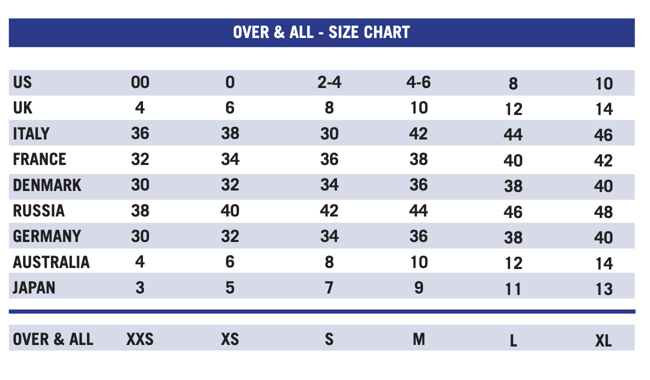 Over & All Size Chart – OVER&ALL