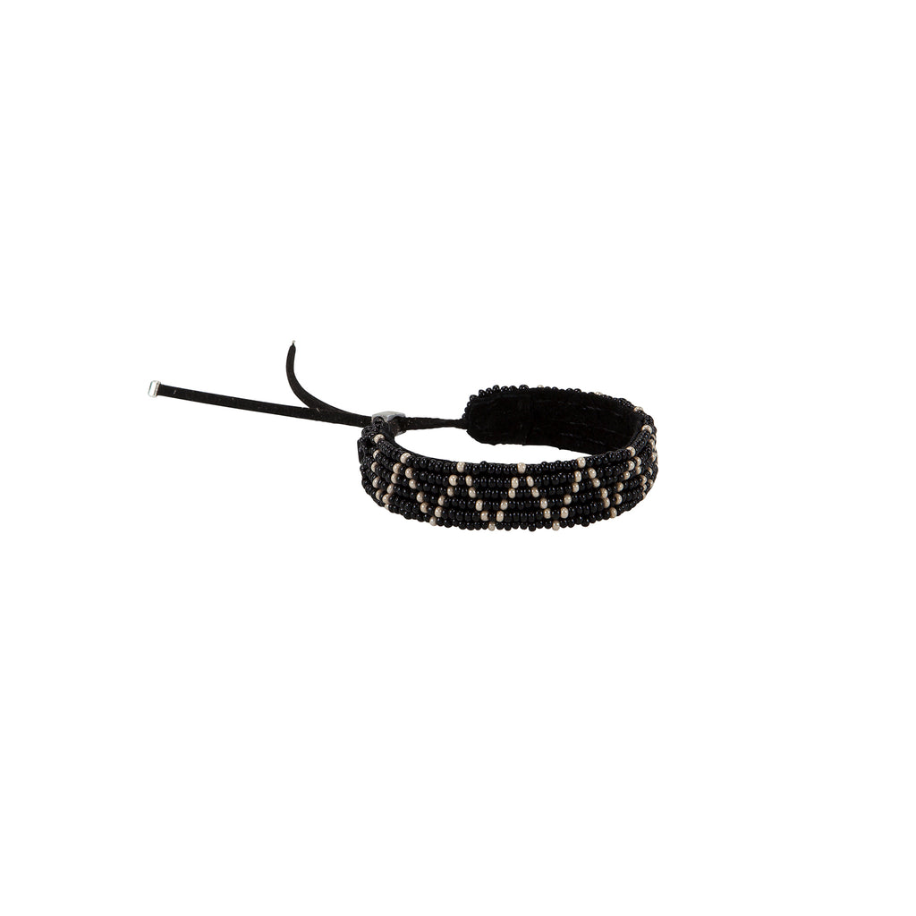 Adjustable Leather ZigZag Bracelet - BLACK/TAUPE