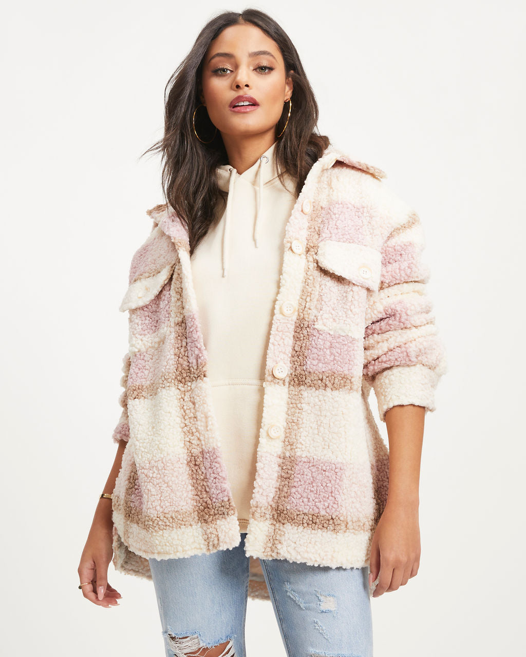 

Lydia Faux Sherpa Pocketed Jacket