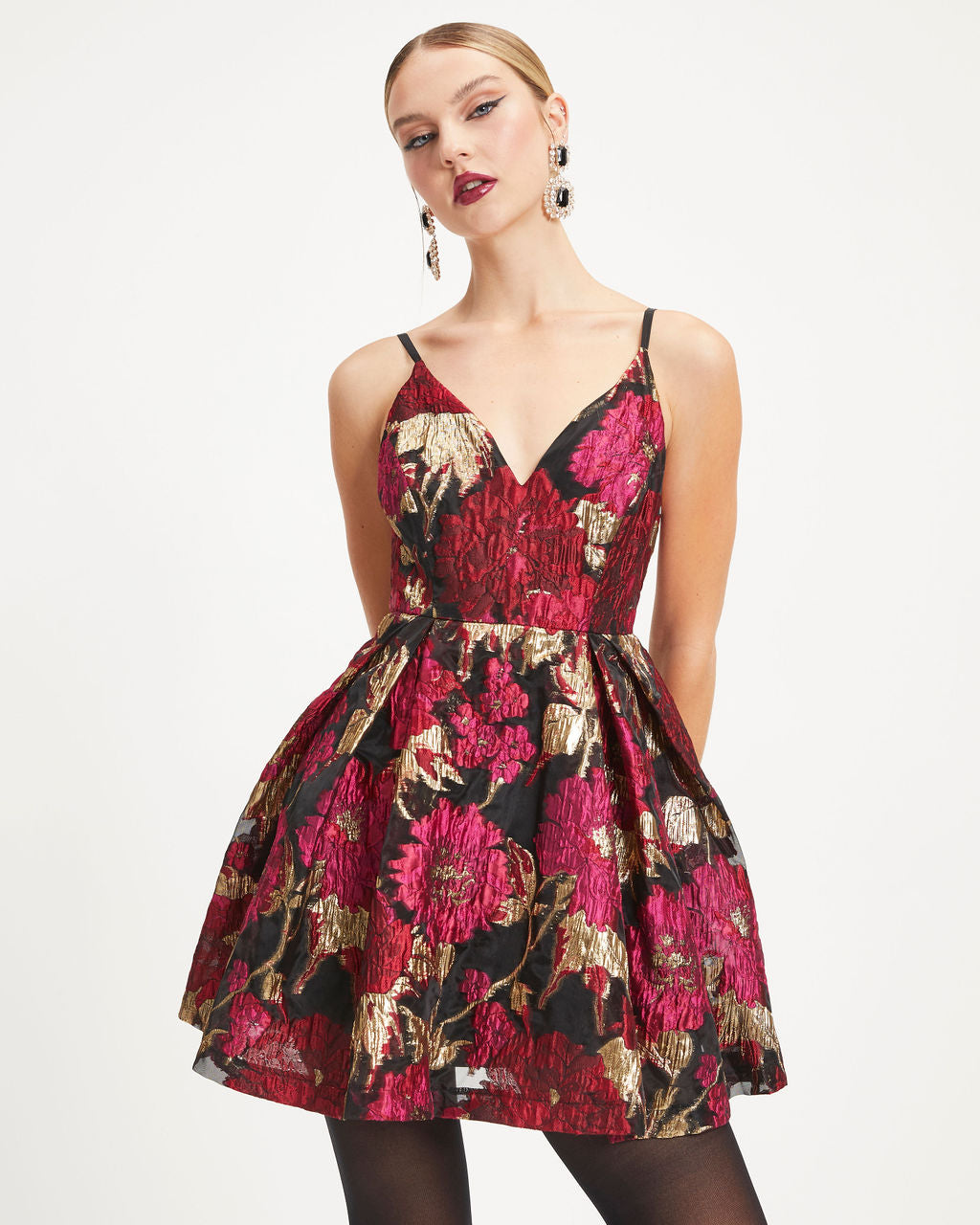 Fairest Of Them All Floral Metallic Organza Mini Dress