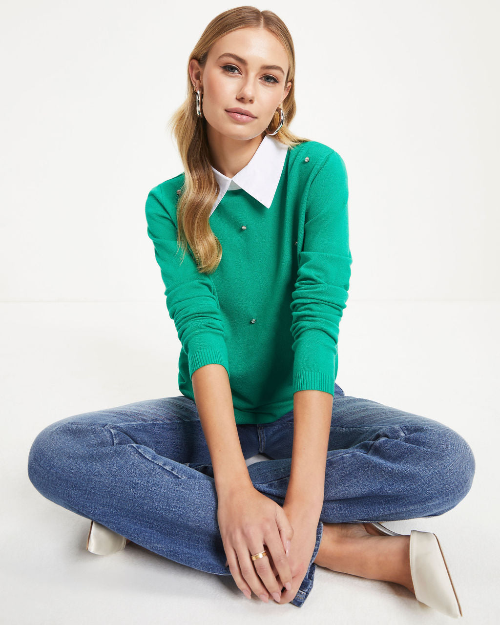 

Christabel Embellished Collared Knit Pullover Sweater