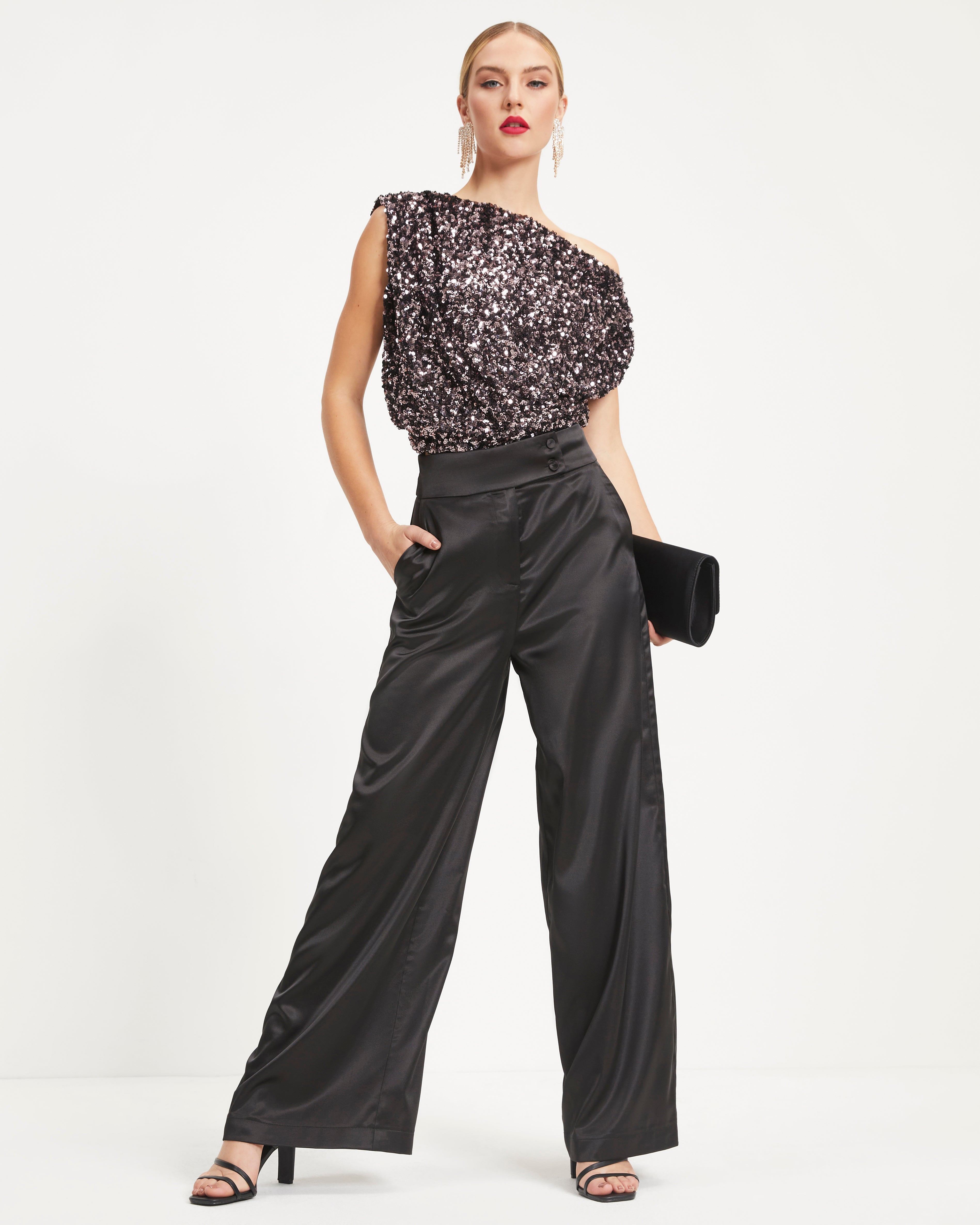 

Ellis Satin Pocketed Wide Leg Pants