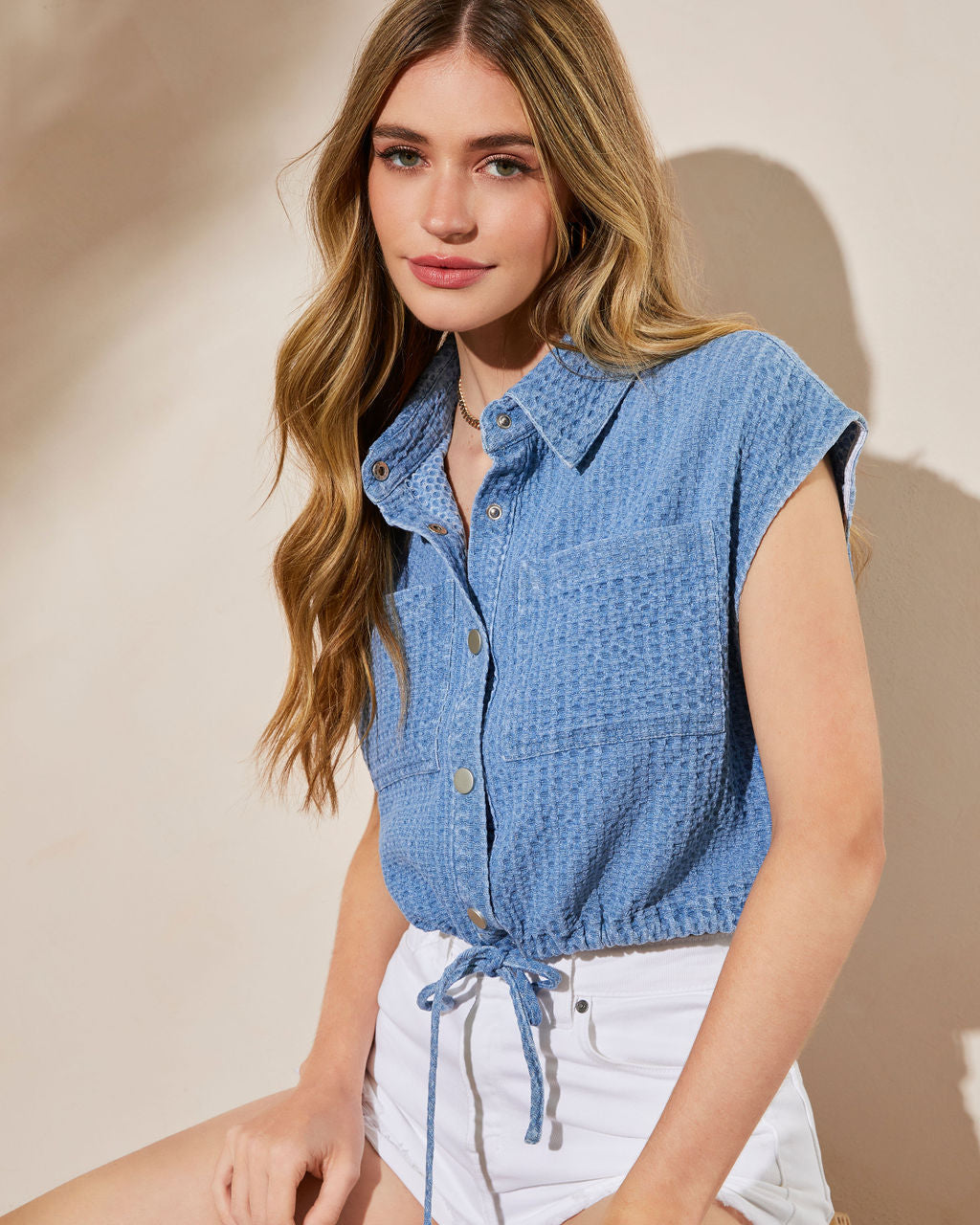 

Shawnee Textured Button Down Crop Top