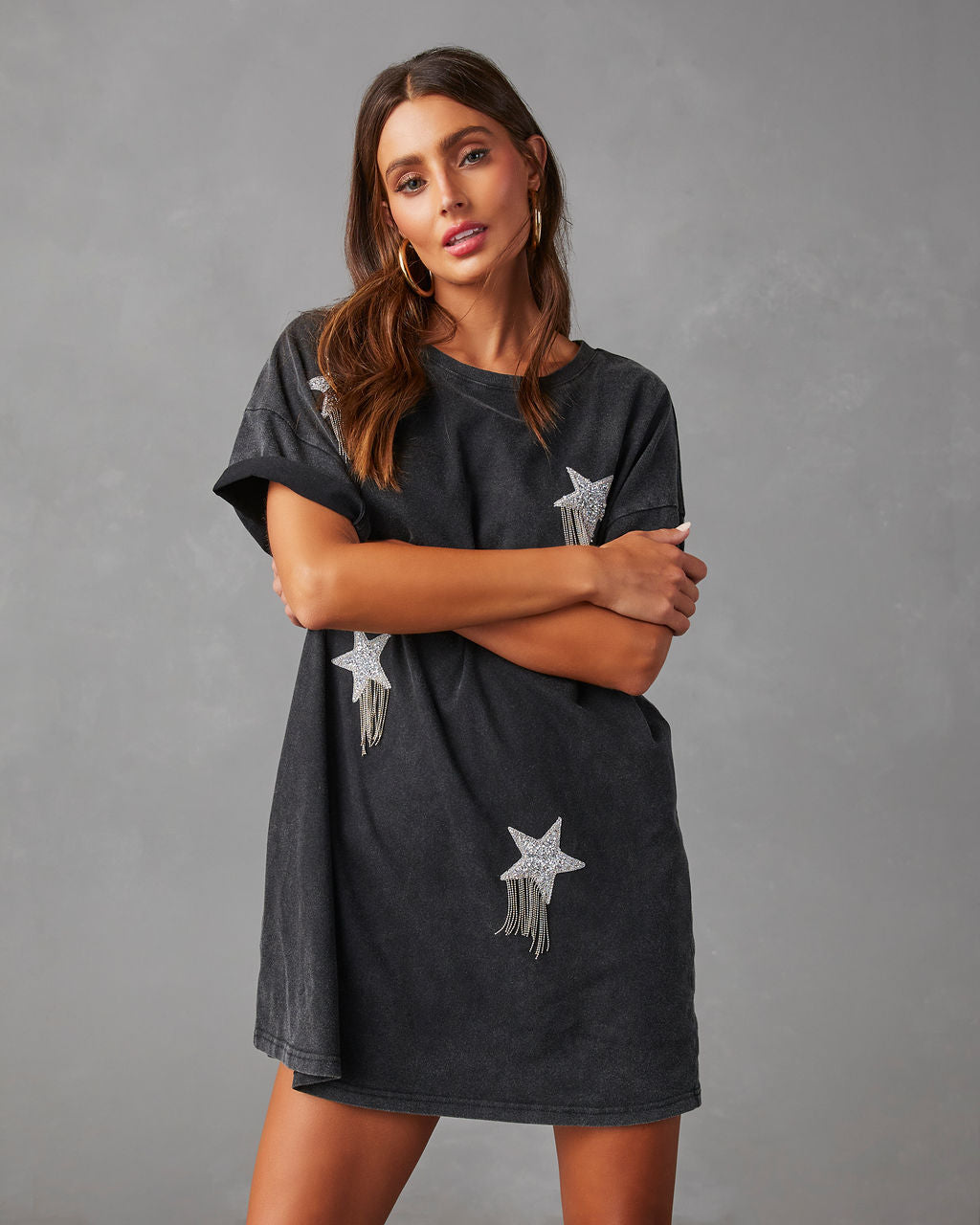 

Wish Upon A Star Embellished Fringe T-Shirt Dress