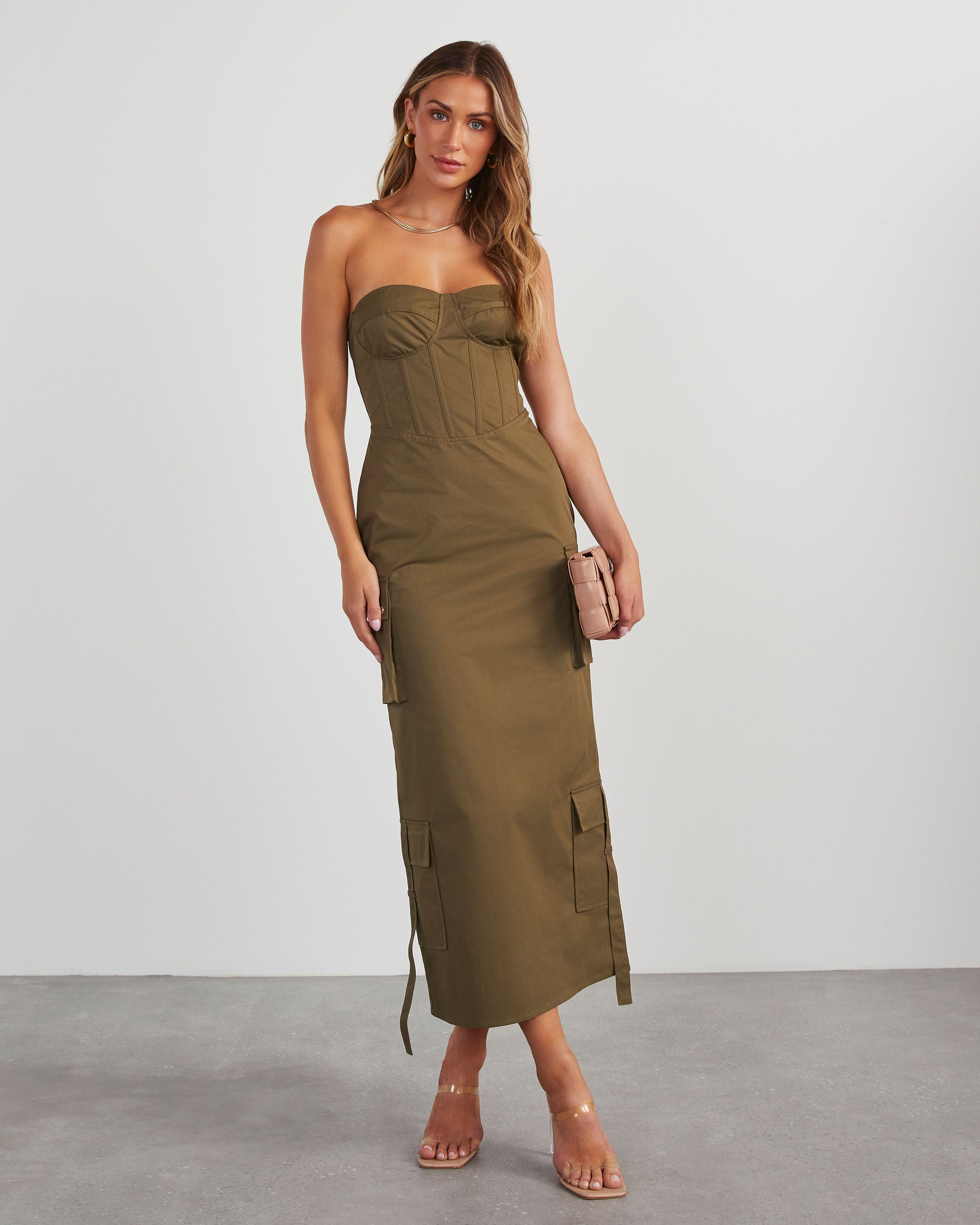 

Sodaro Strapless Cargo Midi Dress