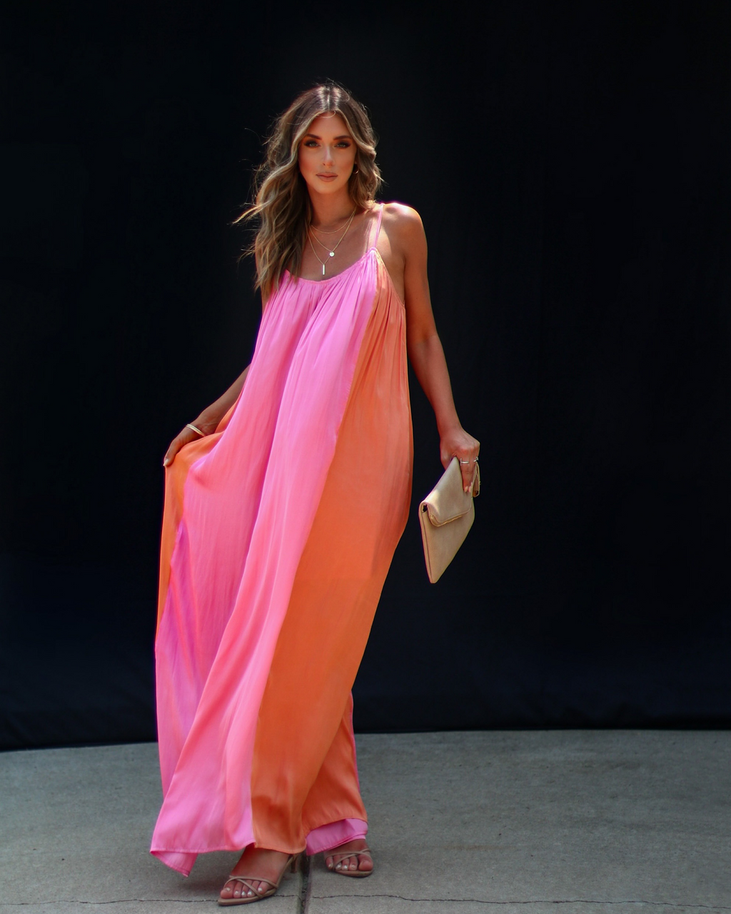 

Pomelo Colorblock Plisse Maxi Dress