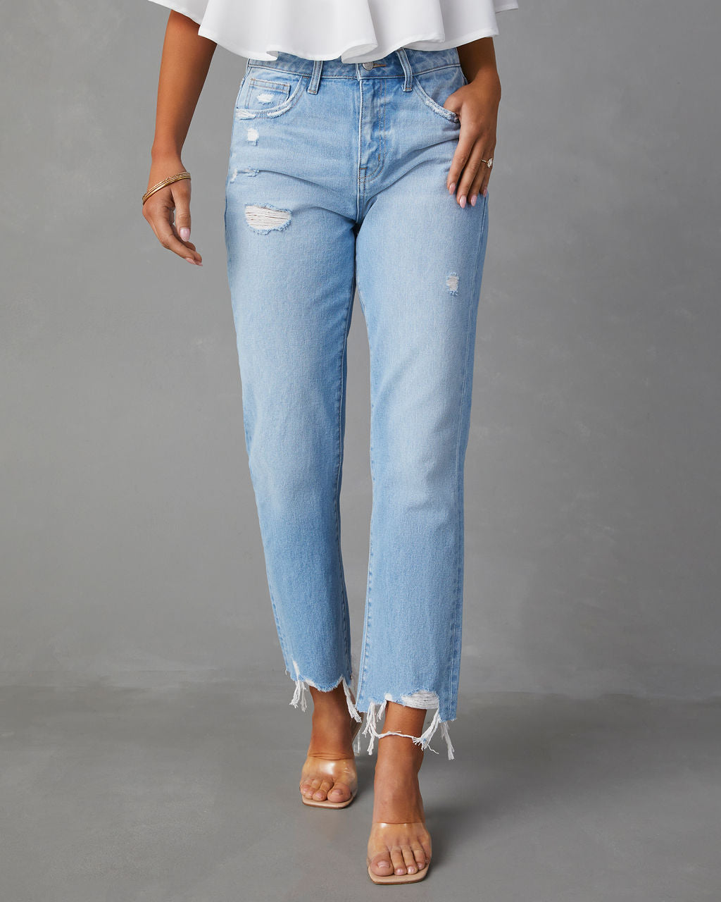 

Libby Distressed High Rise Straight Leg Jeans