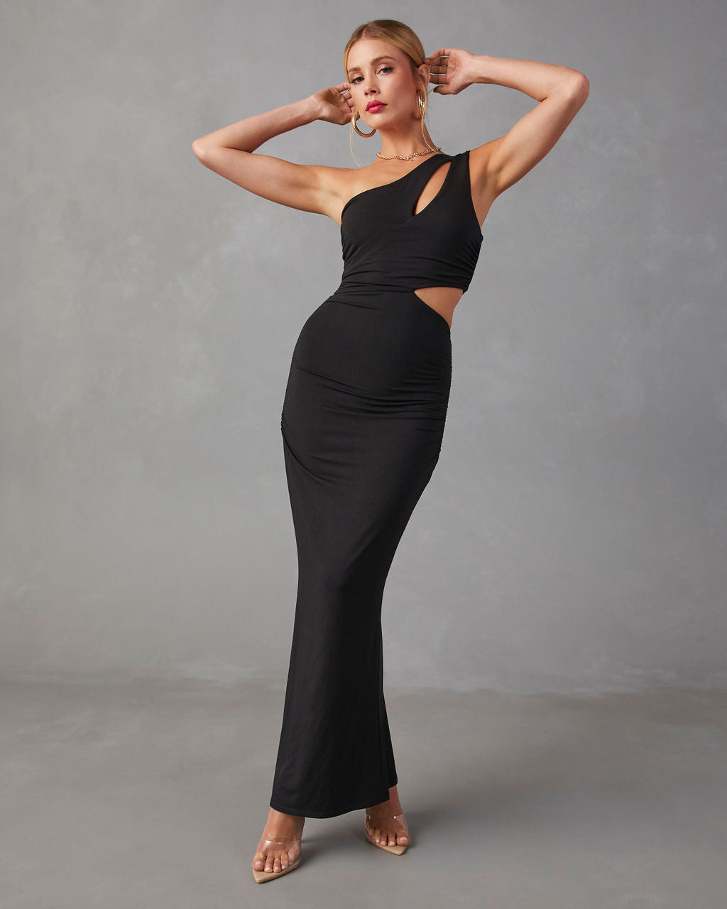 

Layana One Shoulder Ruched Cutout Maxi Dress
