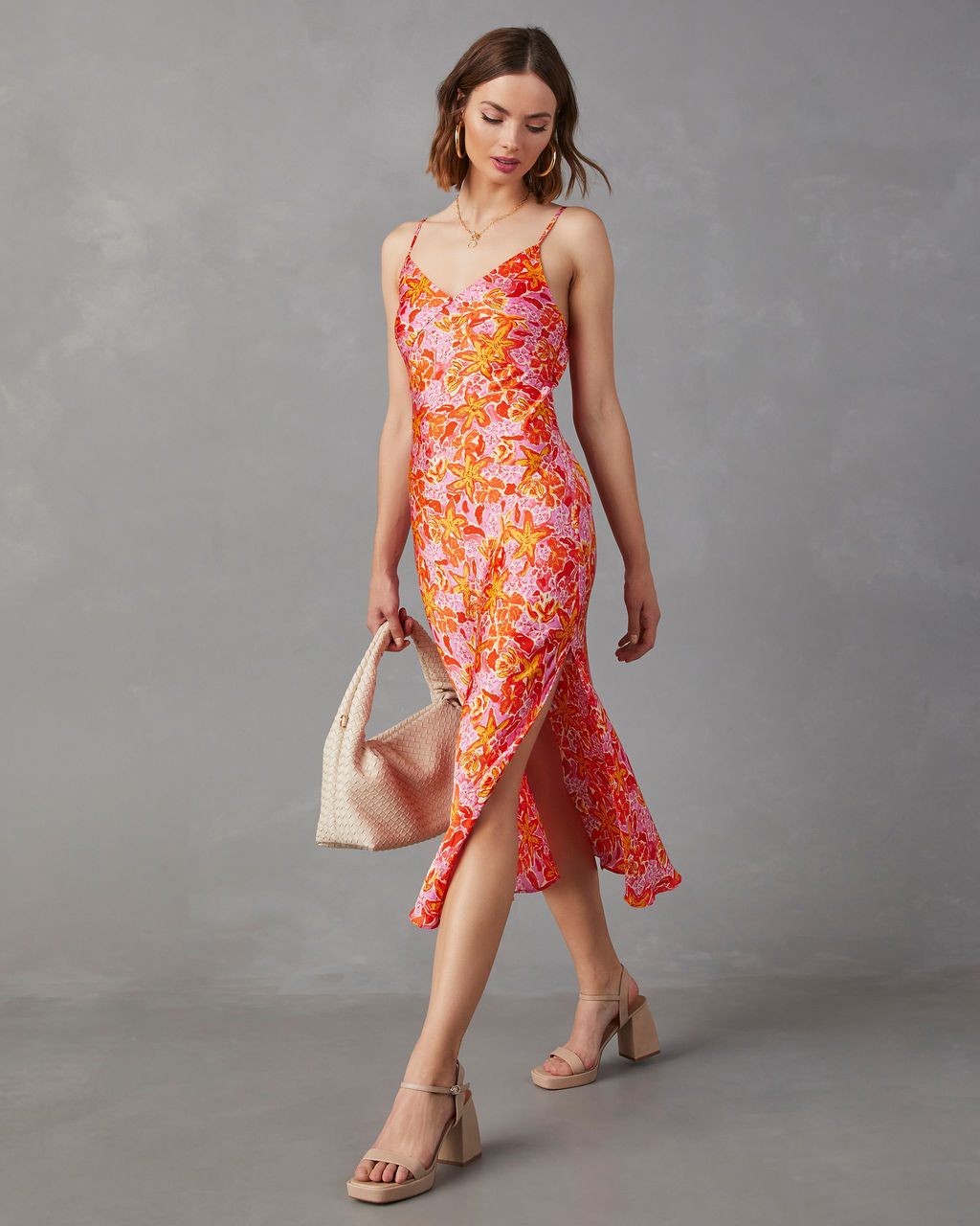 

Allen Satin Floral Midi Dress