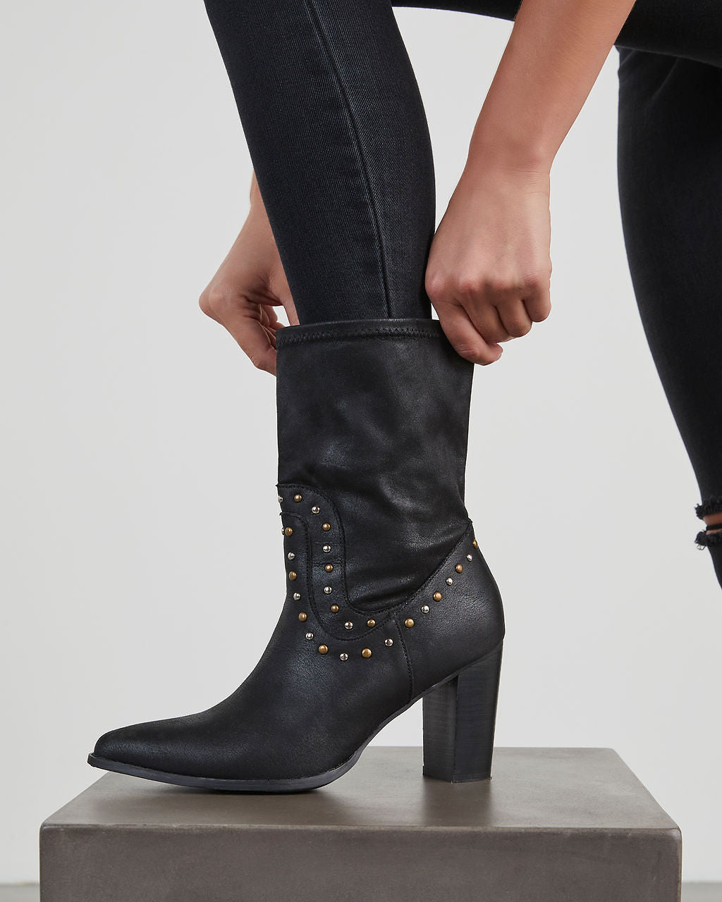 

Dina Studded Faux Leather Heeled Boot