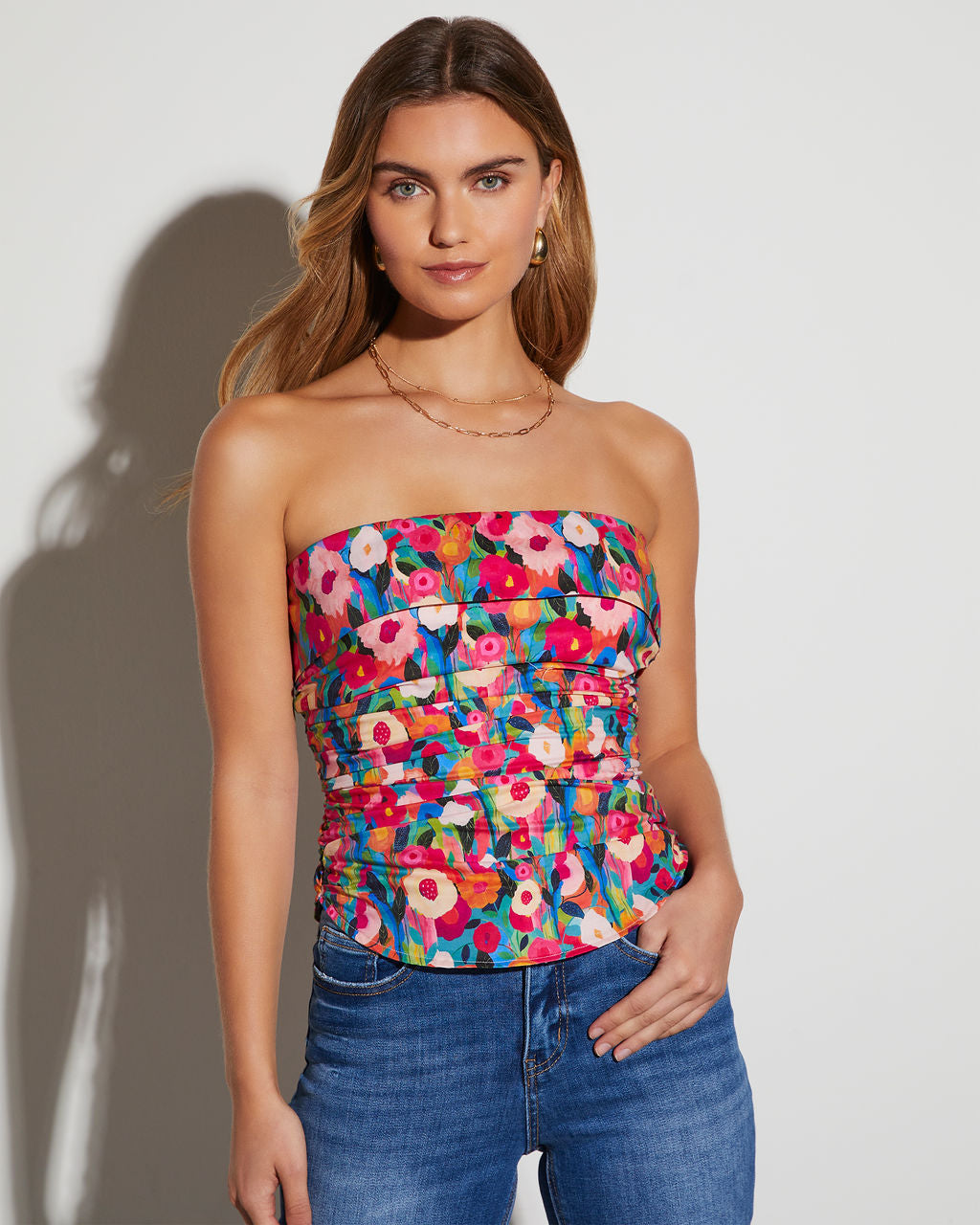 

Raylin Floral Strapless Blouse