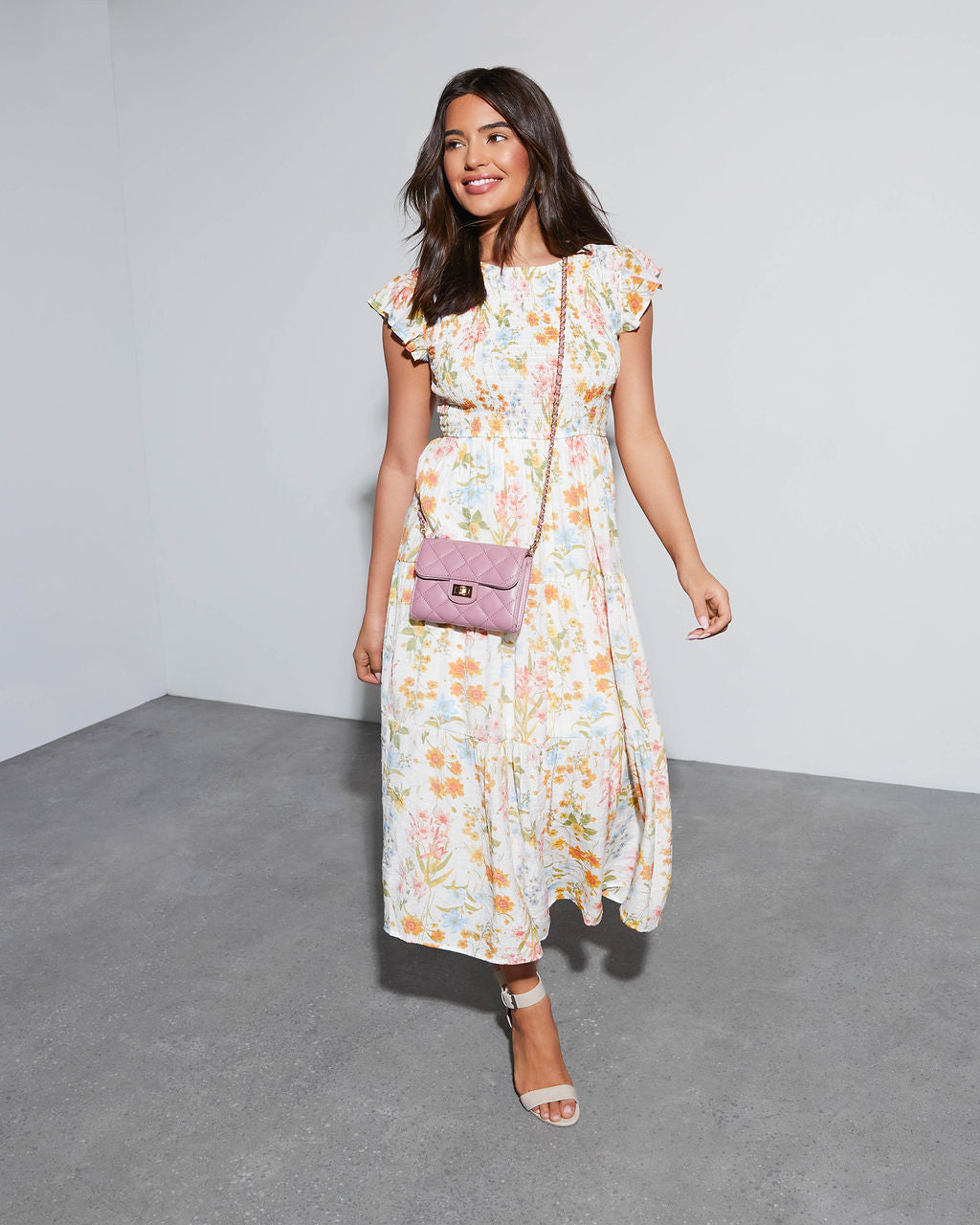 

Joyful Floral Tiered Midi Dress