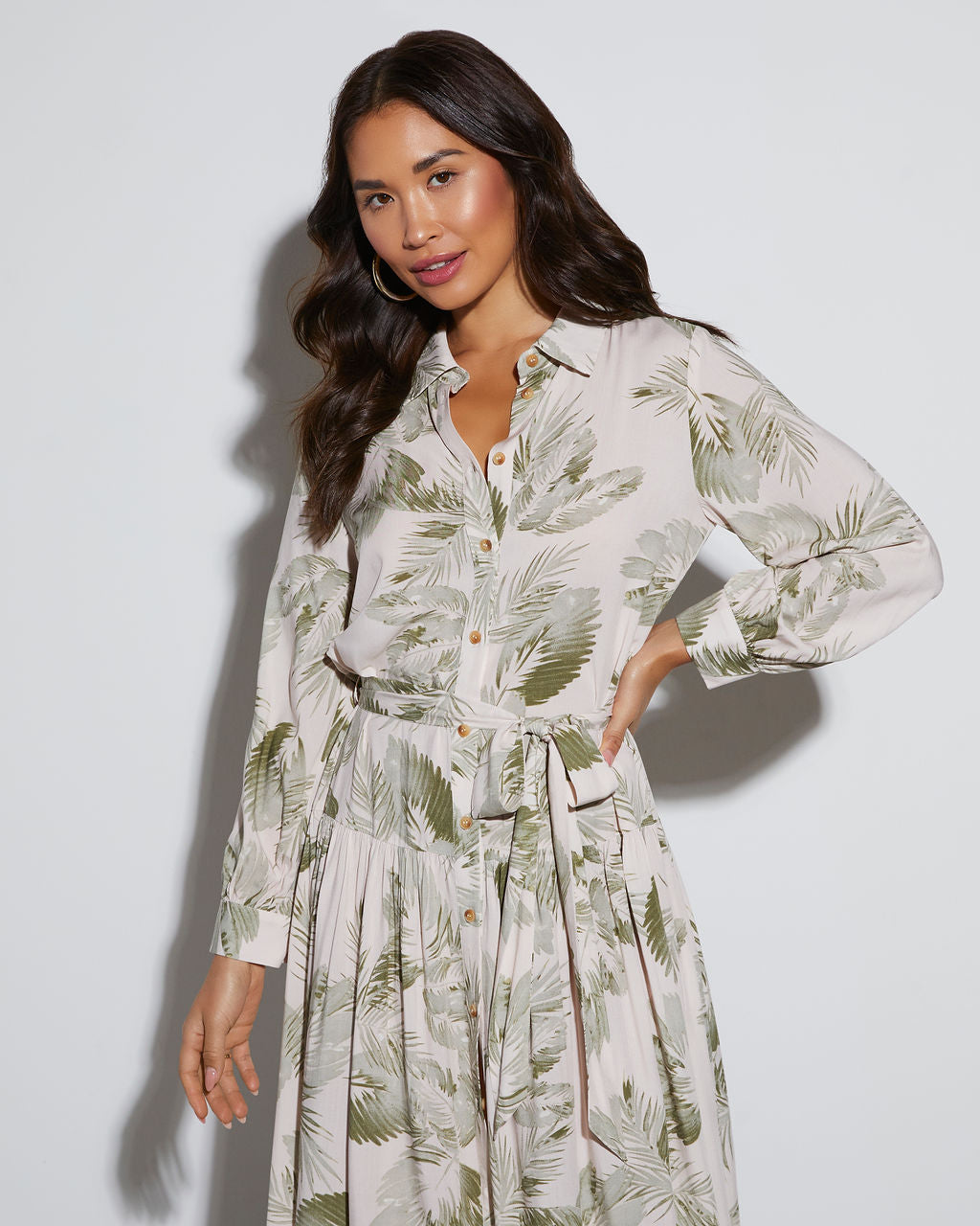 Ladylike Collared Tropical Print Midi Dress