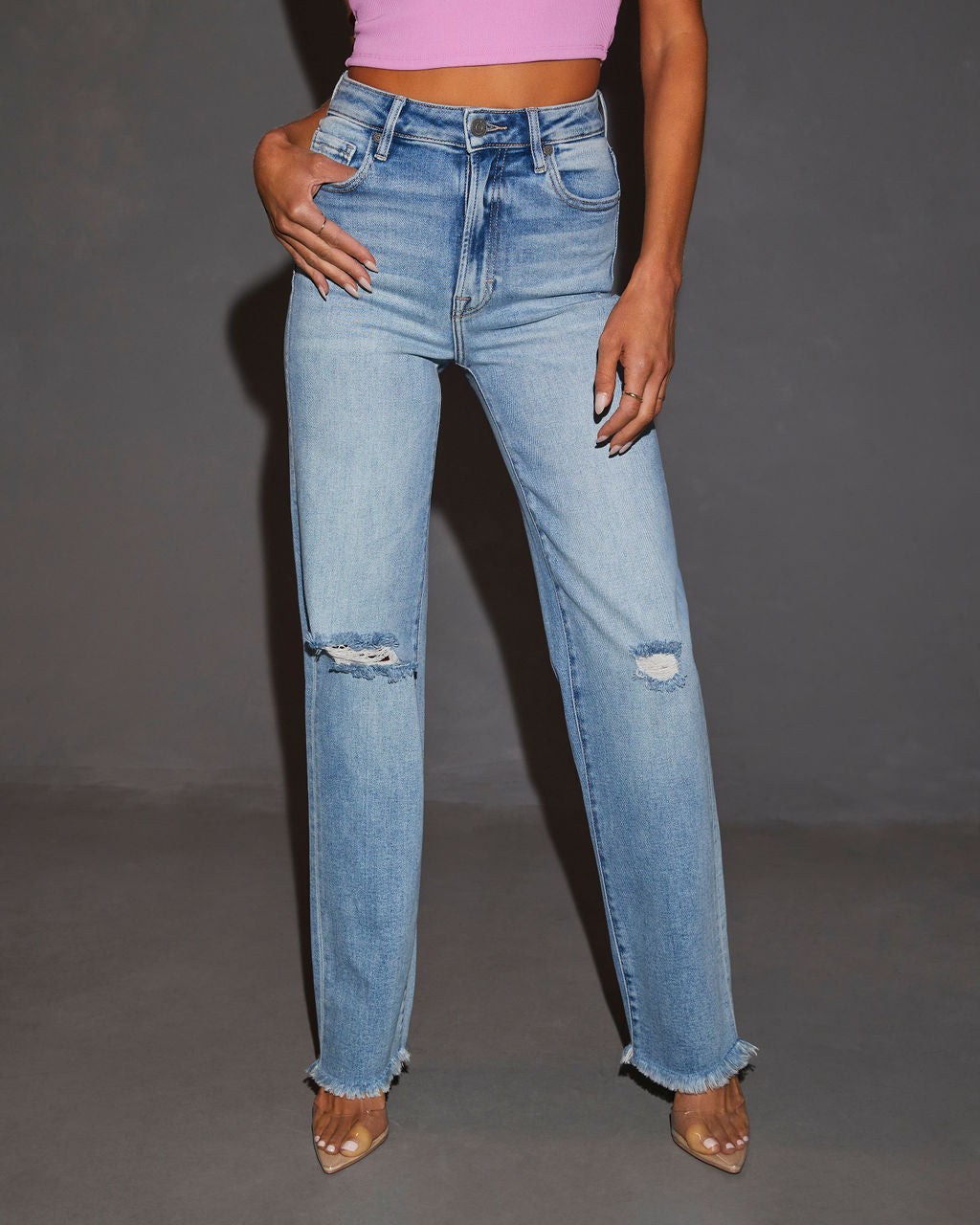 

Abbie High Rise Distressed Straight Leg Jeans