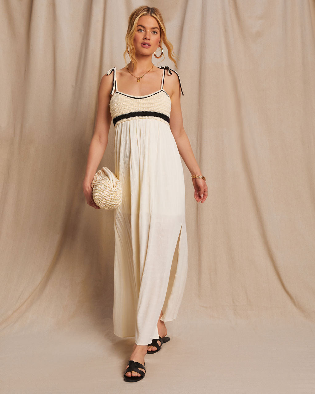 

Athens Cotton Crochet Colorblock Maxi Dress