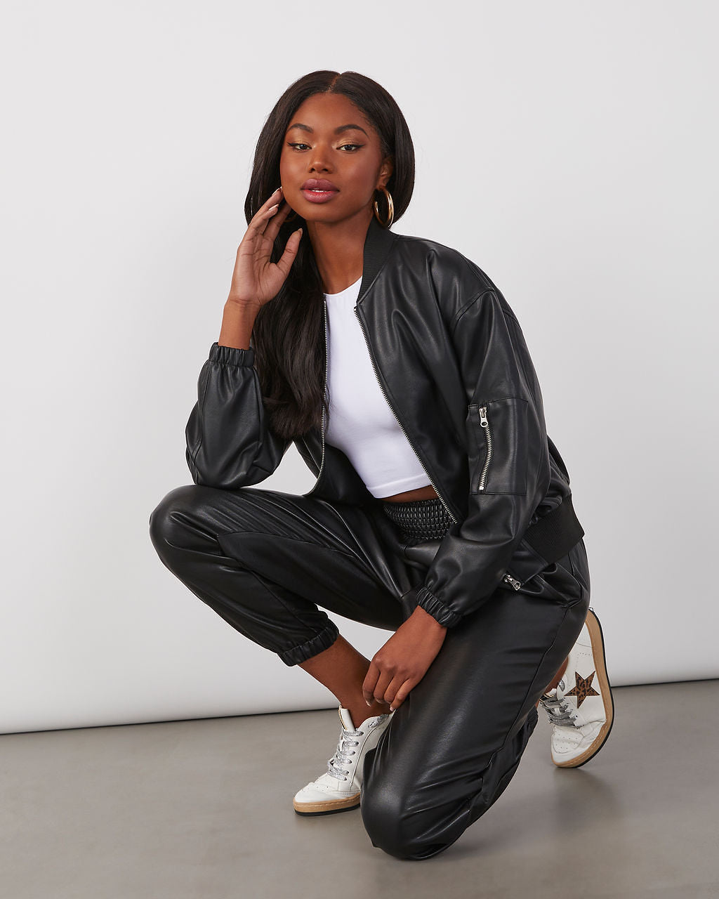 

Mariah Coated Faux Leather Bomber Jacket