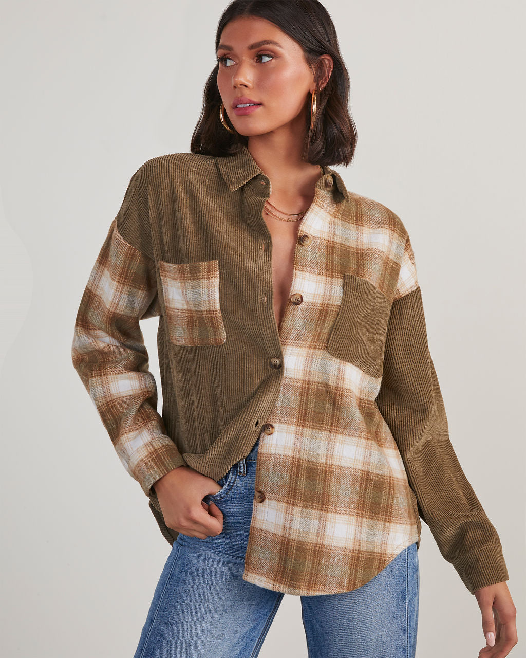 

Parker Plaid Colorblock Button Down Top