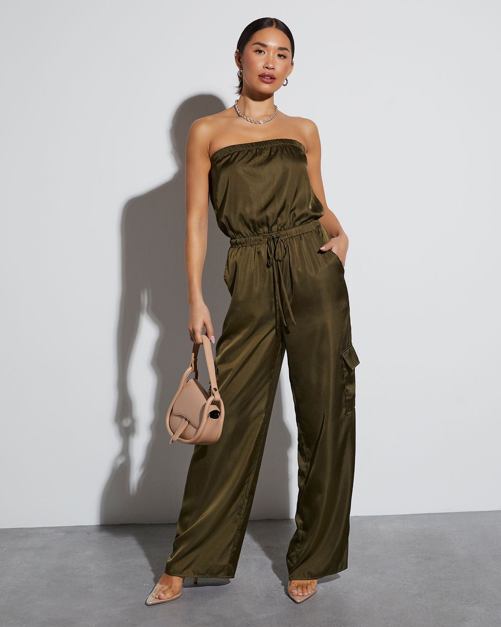 

Parisa Strapless Satin Tie Waist Jumpsuit
