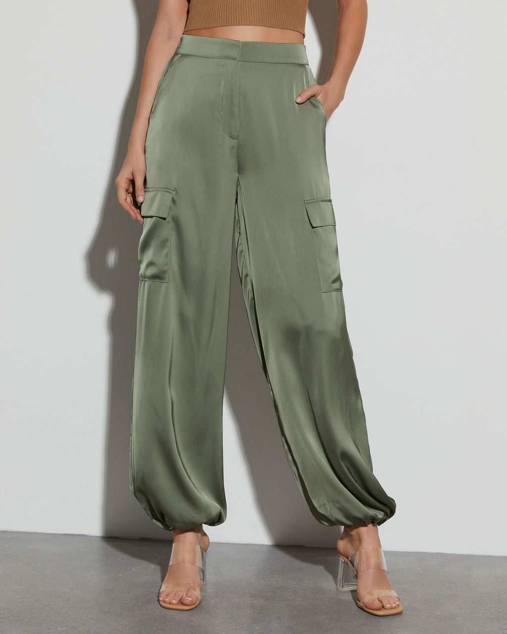 

Alana Pocketed Satin Cargo Joggers