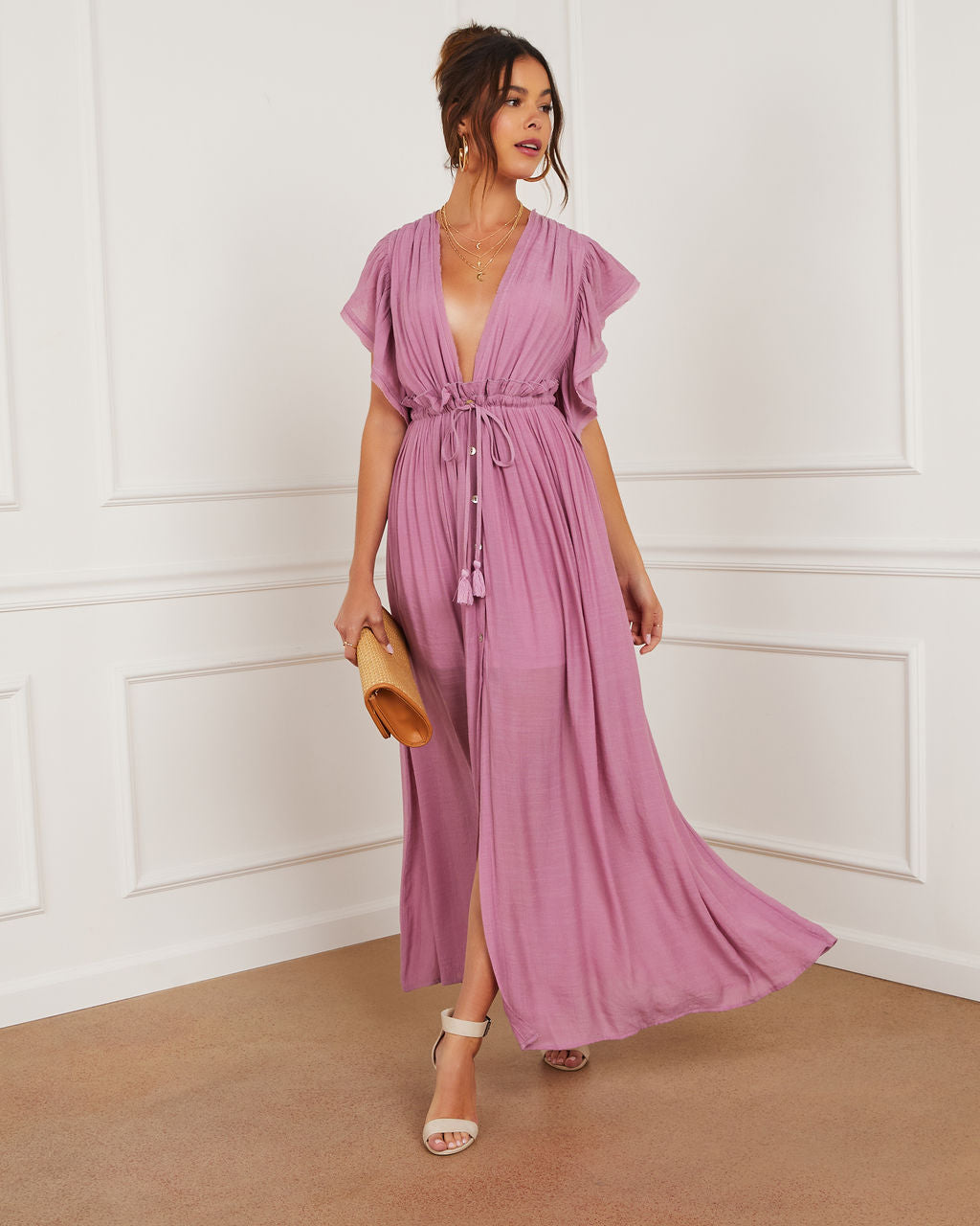 

Zora Button Front Cinched Waist Maxi Dress