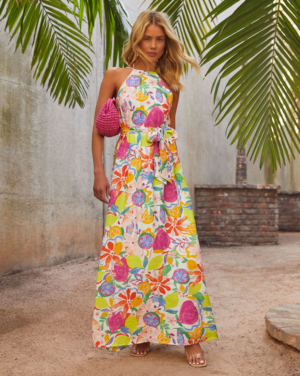 

Belize Printed Satin Low Back Tie Waist Maxi Dress