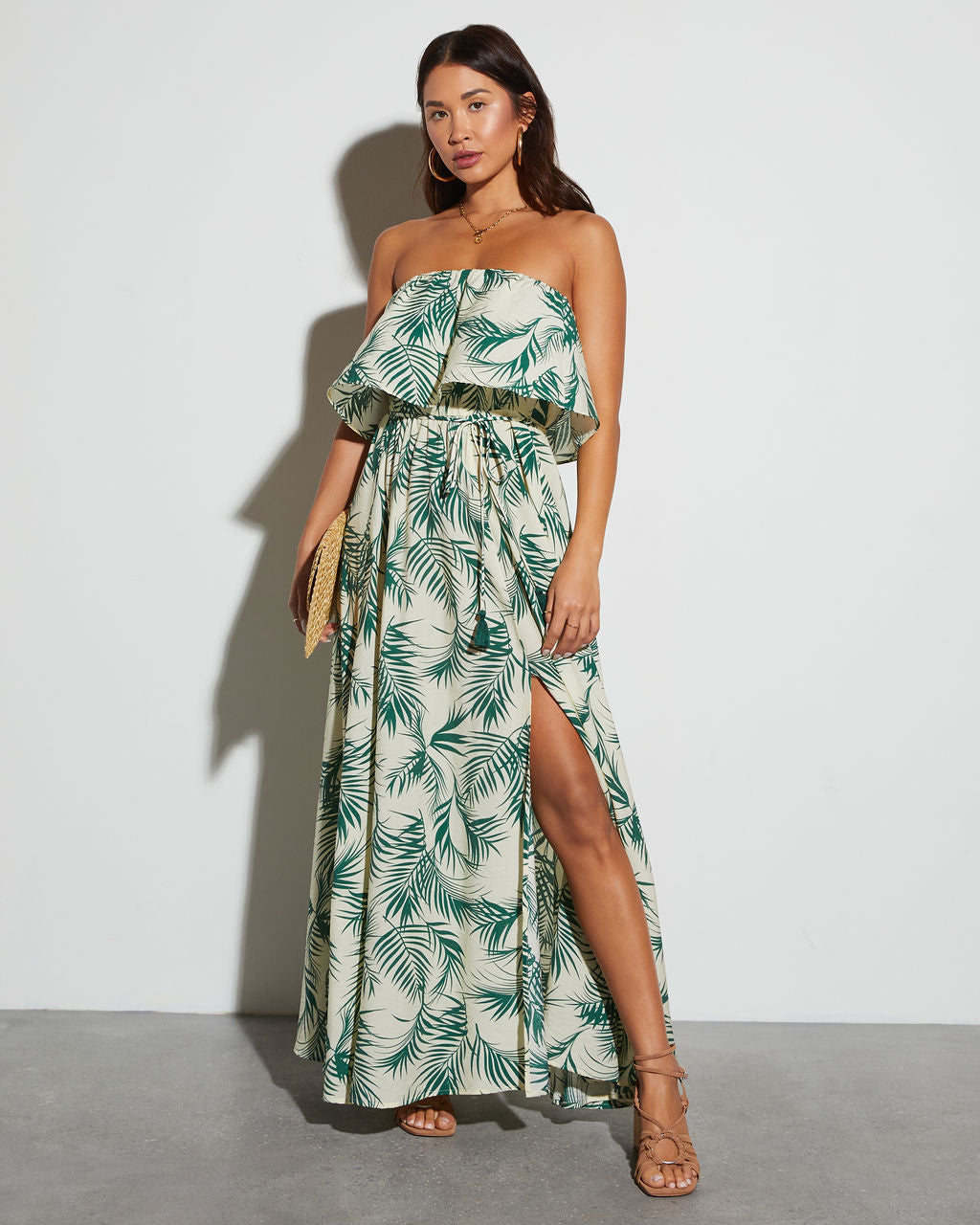 

Swaying Palms Strapless Empire Maxi Dress