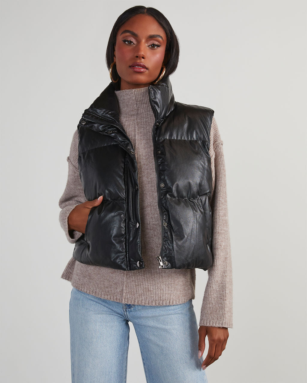 

Cardona Faux Leather Puffer Vest