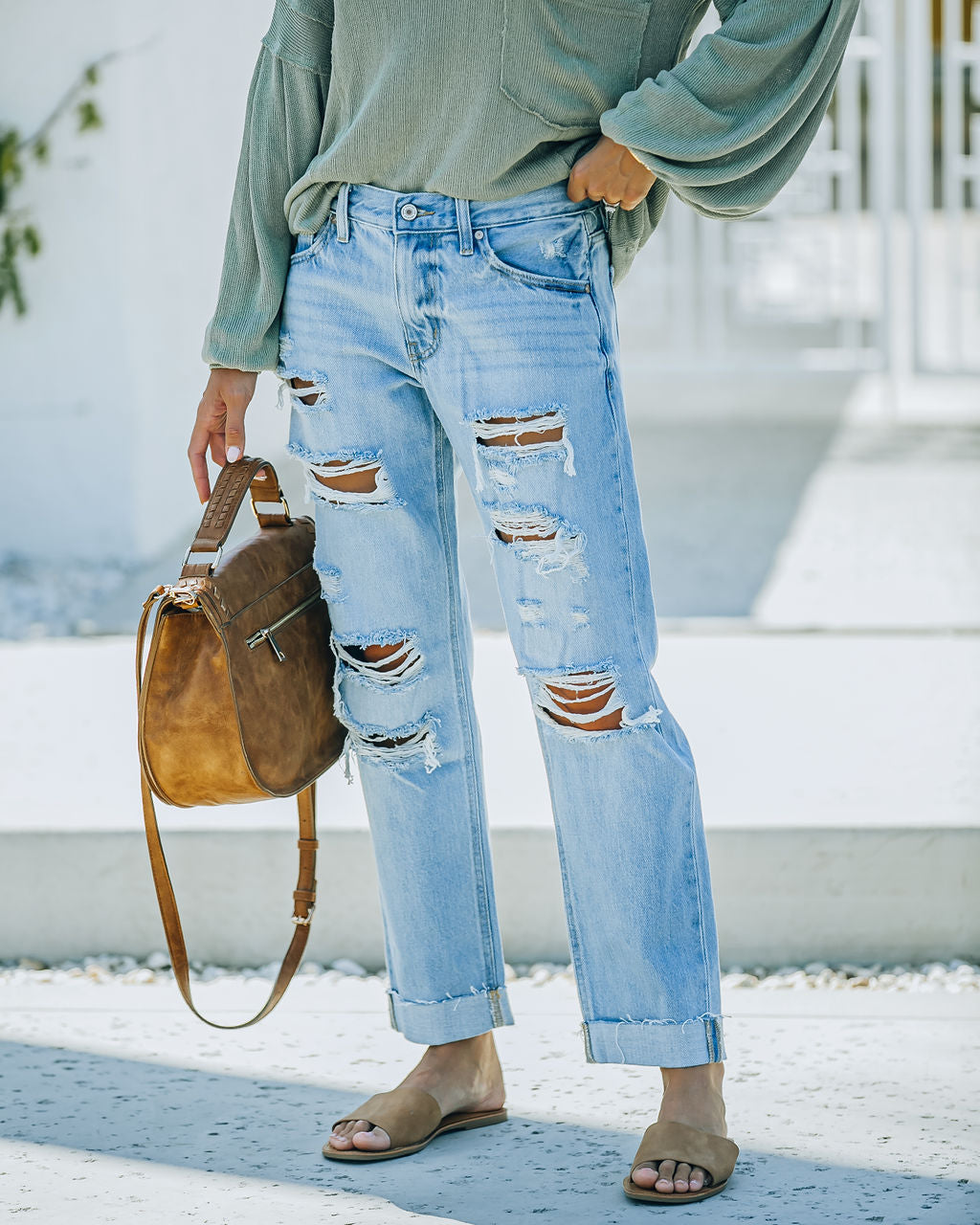 

Dart Mid Rise Distressed Boyfriend Denim