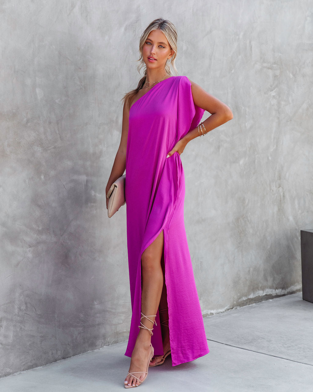 

Gala Affair Satin One Shoulder Maxi Dress