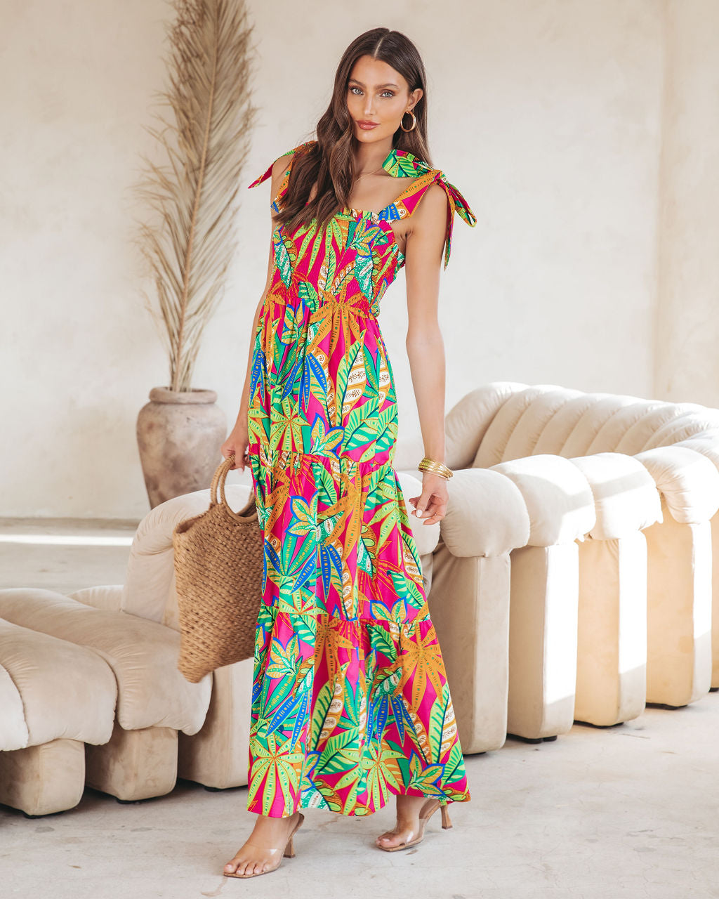 

Off In Paradise Printed Smocked Cotton Maxi Dress