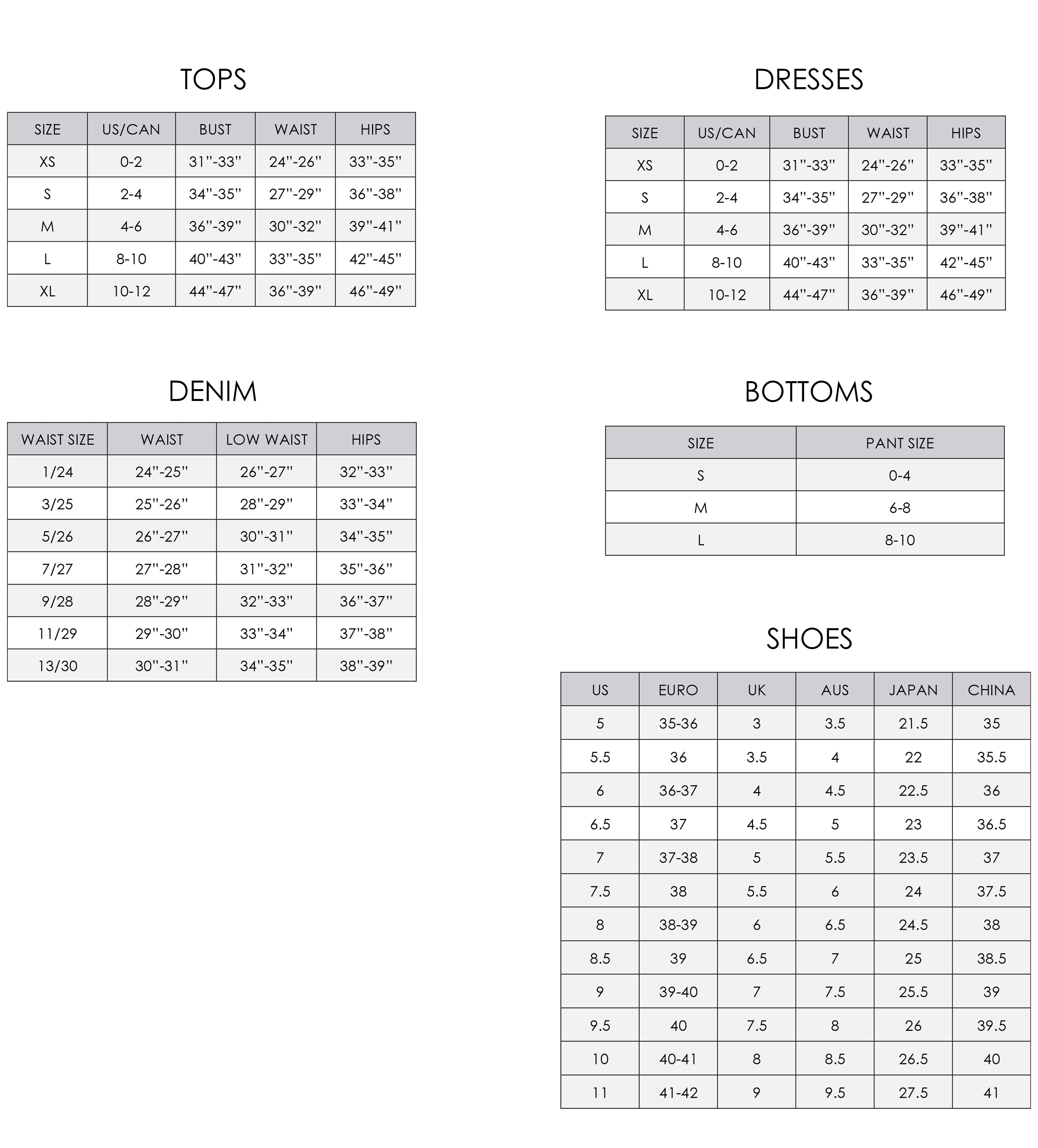 Sizing Chart – Anything Bling Boutique