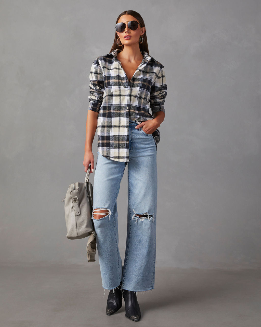

Guthrie Oversized Plaid Button Down Top