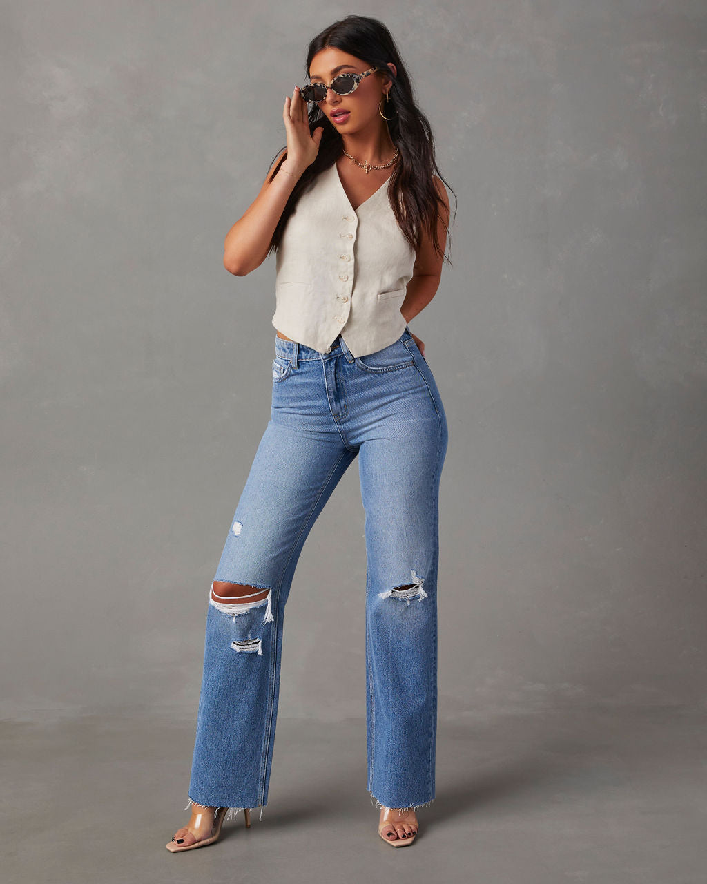 

Romney High Rise Distressed Straight Leg Jeans