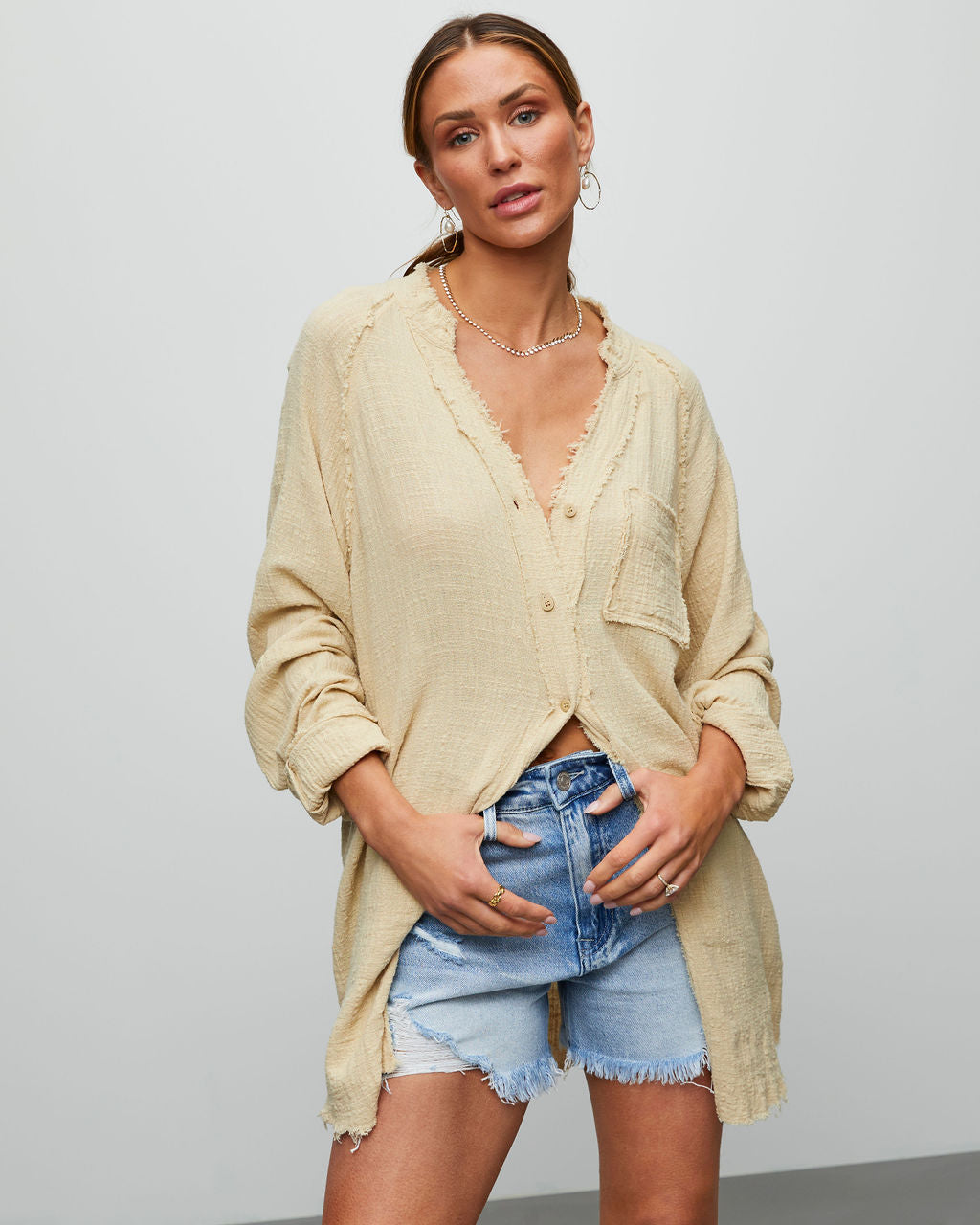 

Off Duty Button Front Top