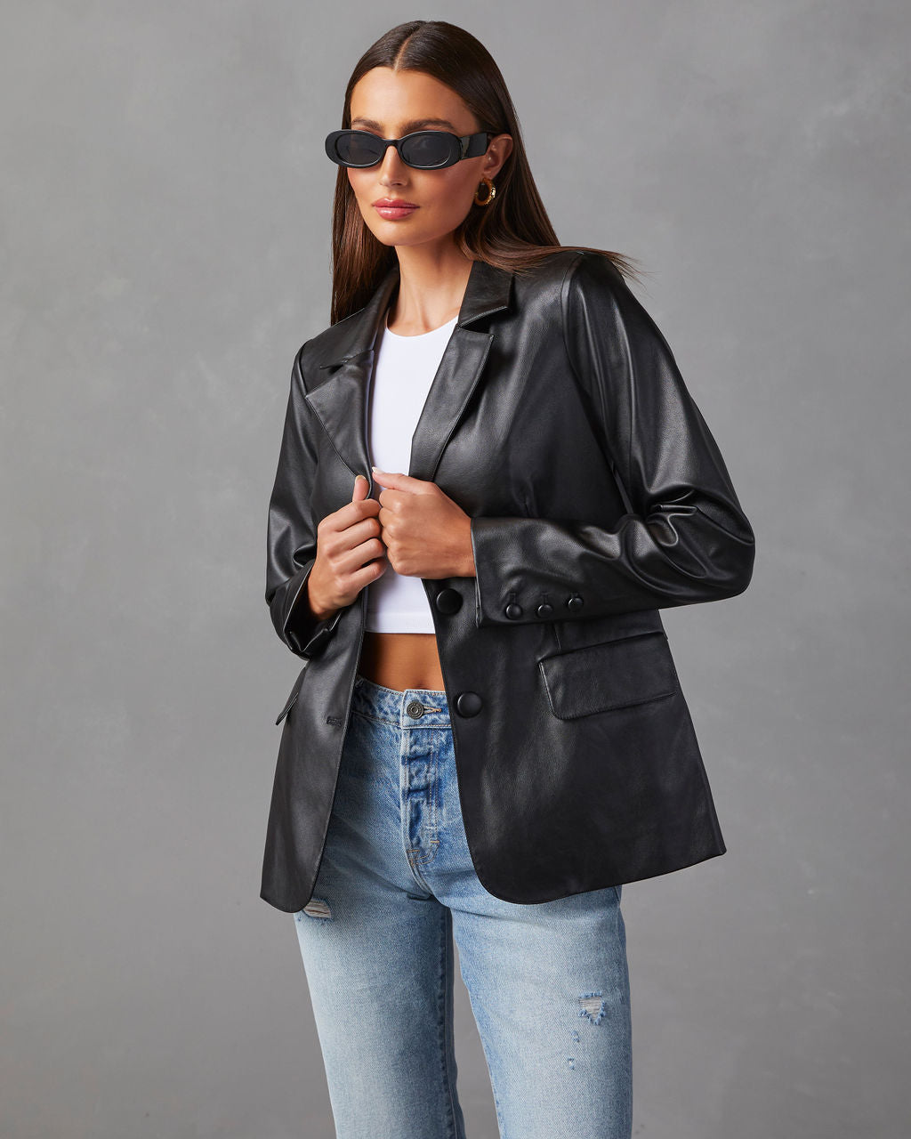 

Bedford Faux Leather Blazer