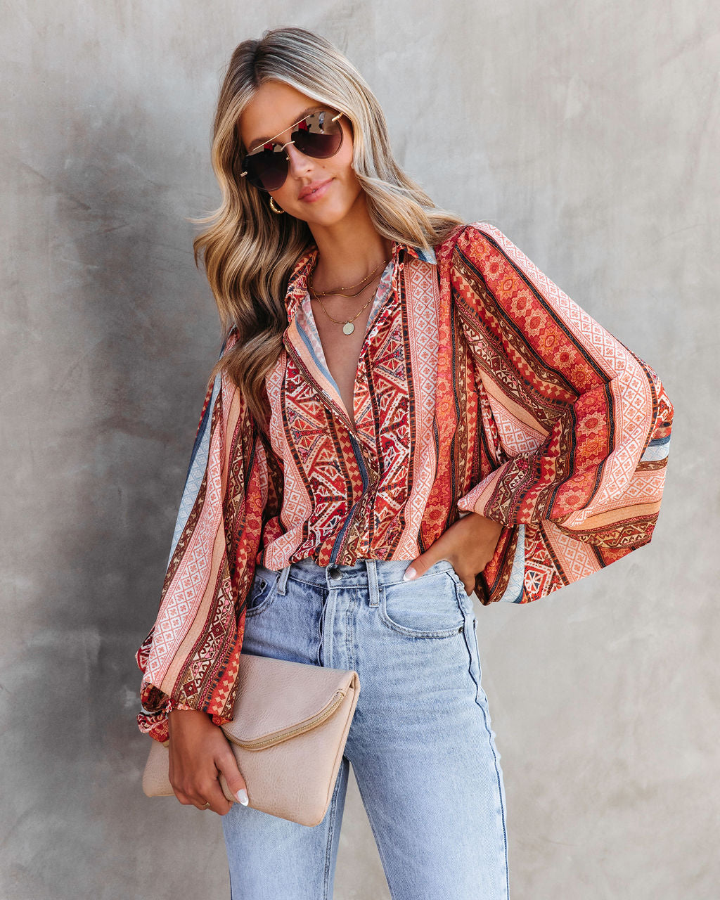 

Wise Wanderer Printed Button Down Blouse