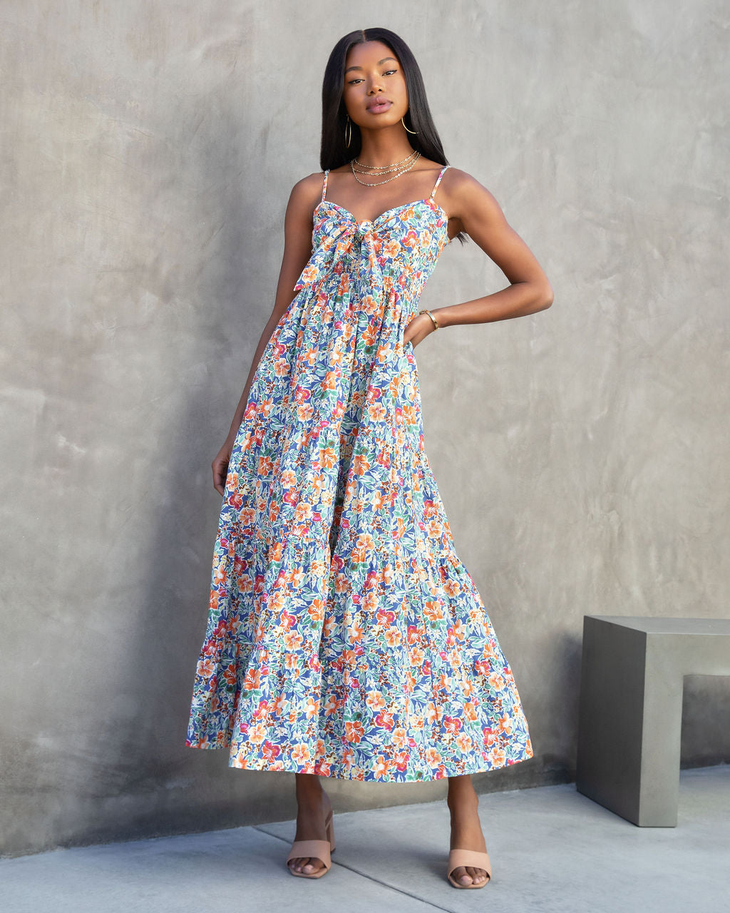 

Bethany Floral Front Tie Tiered Maxi Dress