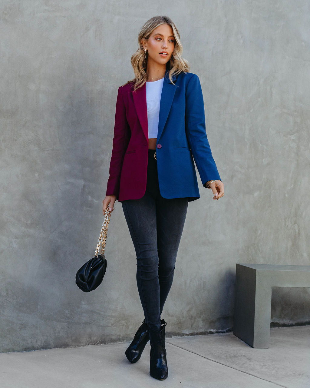 

Double Take Pocketed Colorblock Blazer