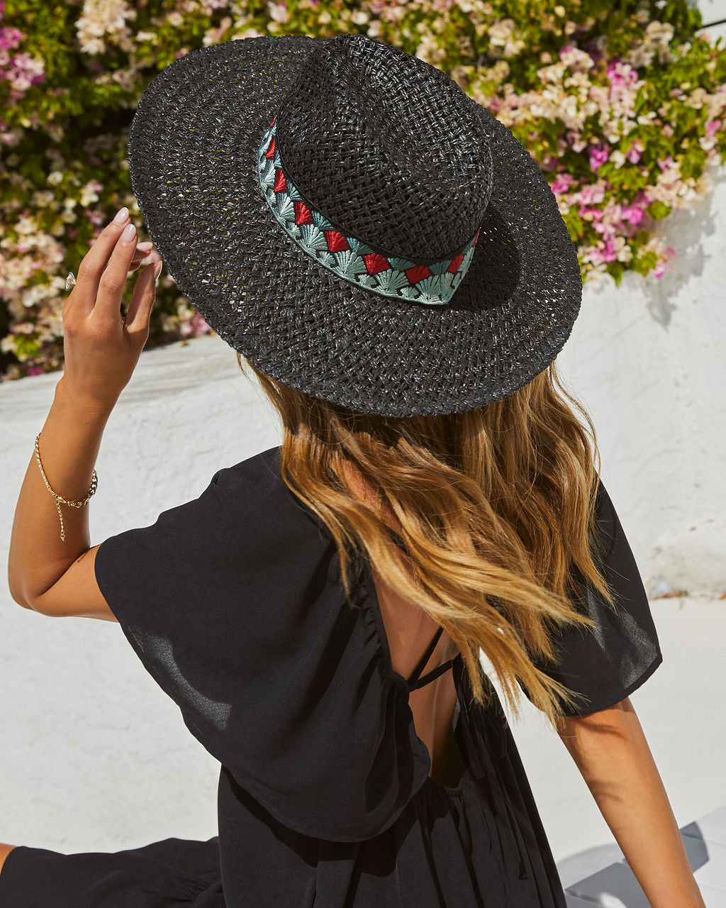 

Dylann Embroidered Ribbon Straw Hat