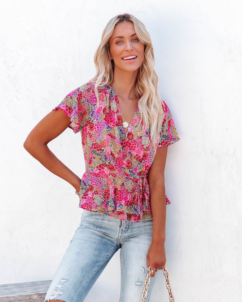 

Villa For The Summer Floral Wrap Top