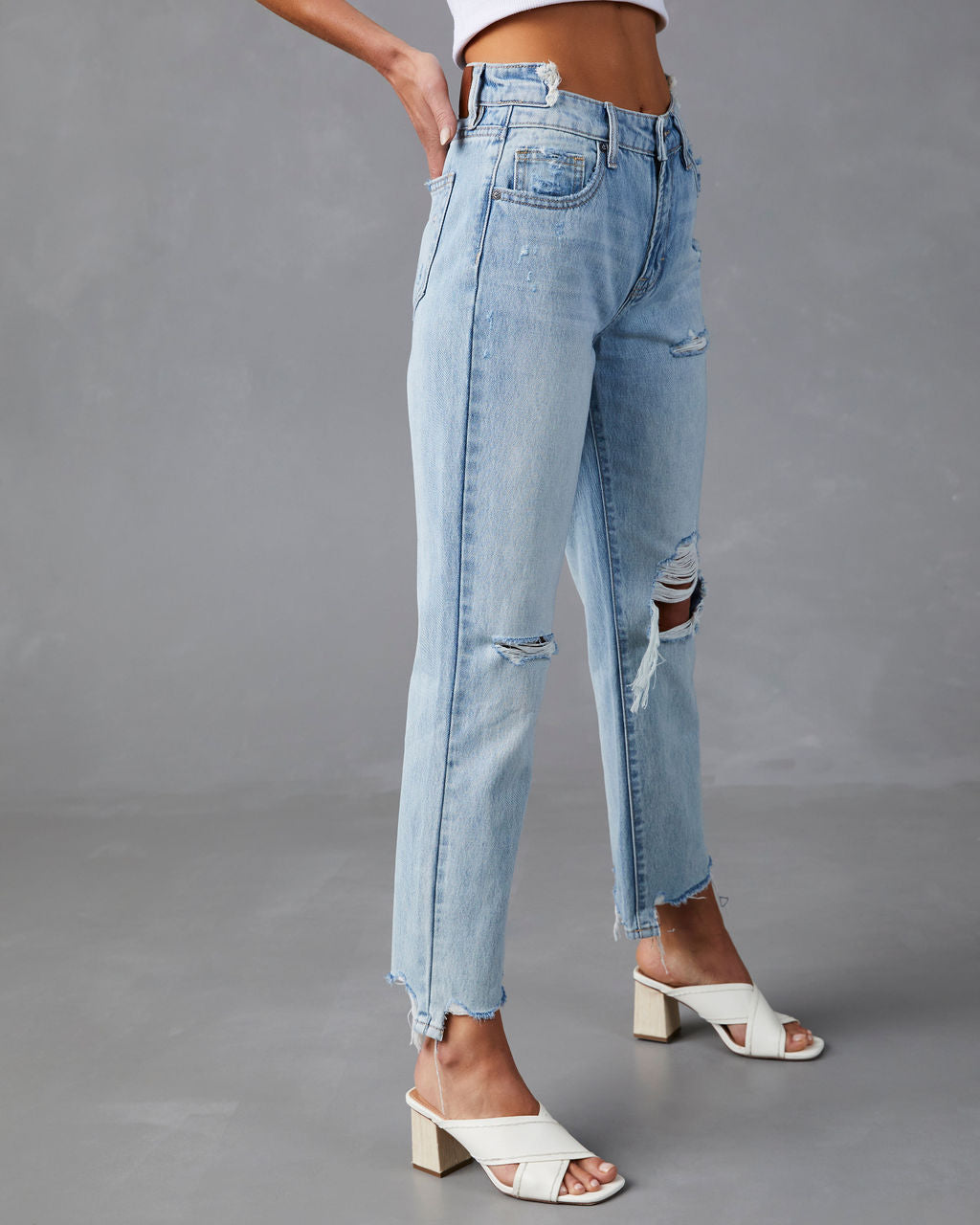 

Keep Looking High Waisted Distressed Boyfriend Jeans