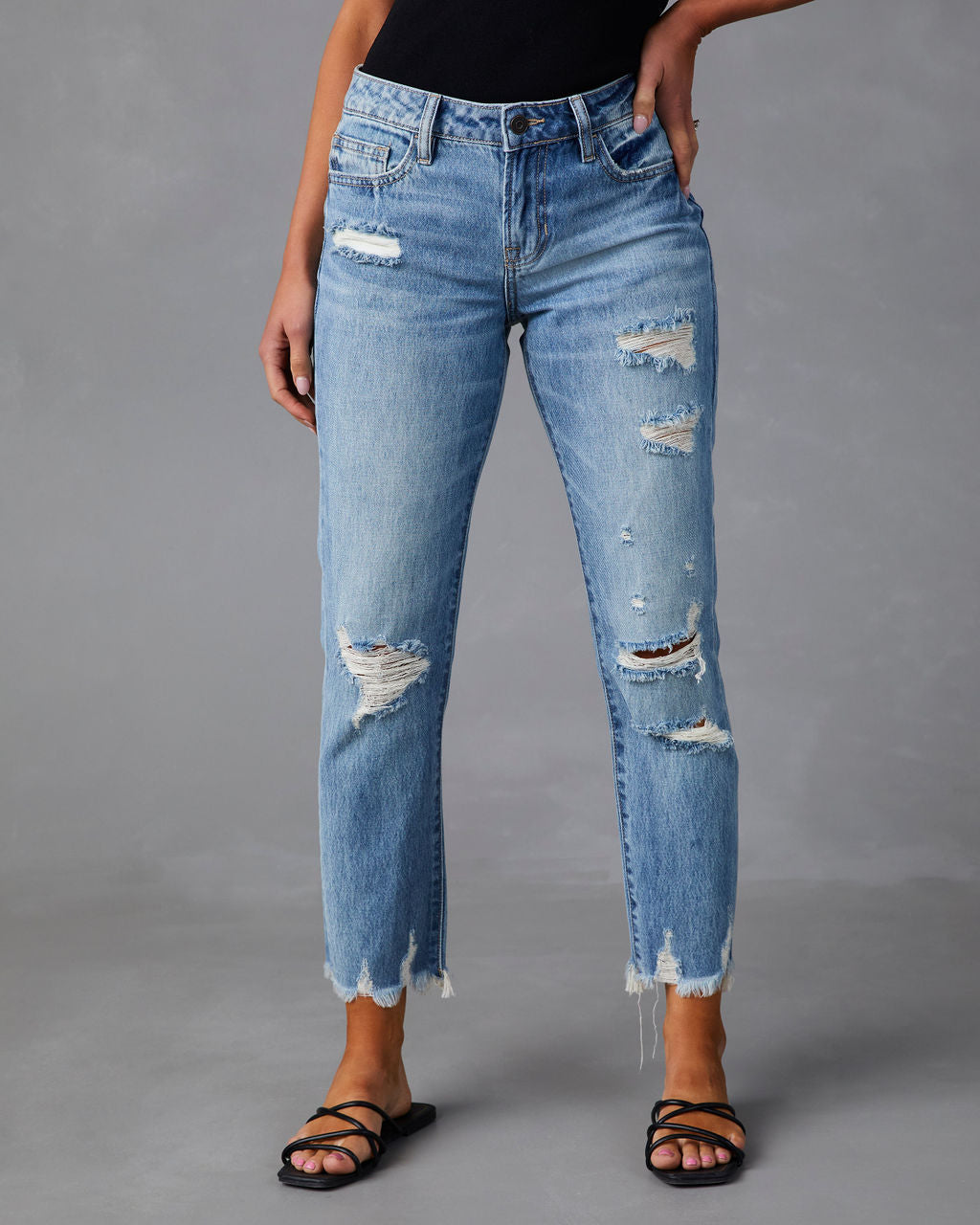 

Nila Mid Rise Distressed Boyfriend Jeans