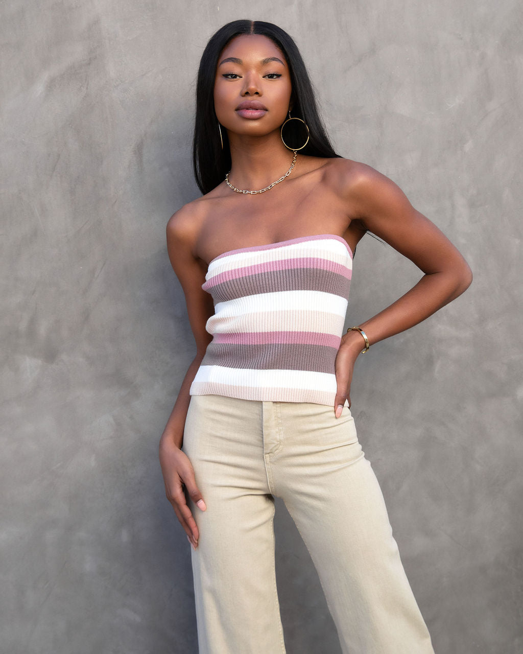 

With You Knit Striped Strapless Top