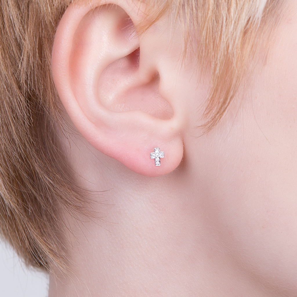 diamond cross stud earrings