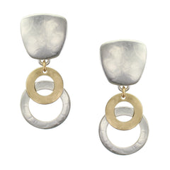 Clip on earring with mixed brass and silver overlapping rings