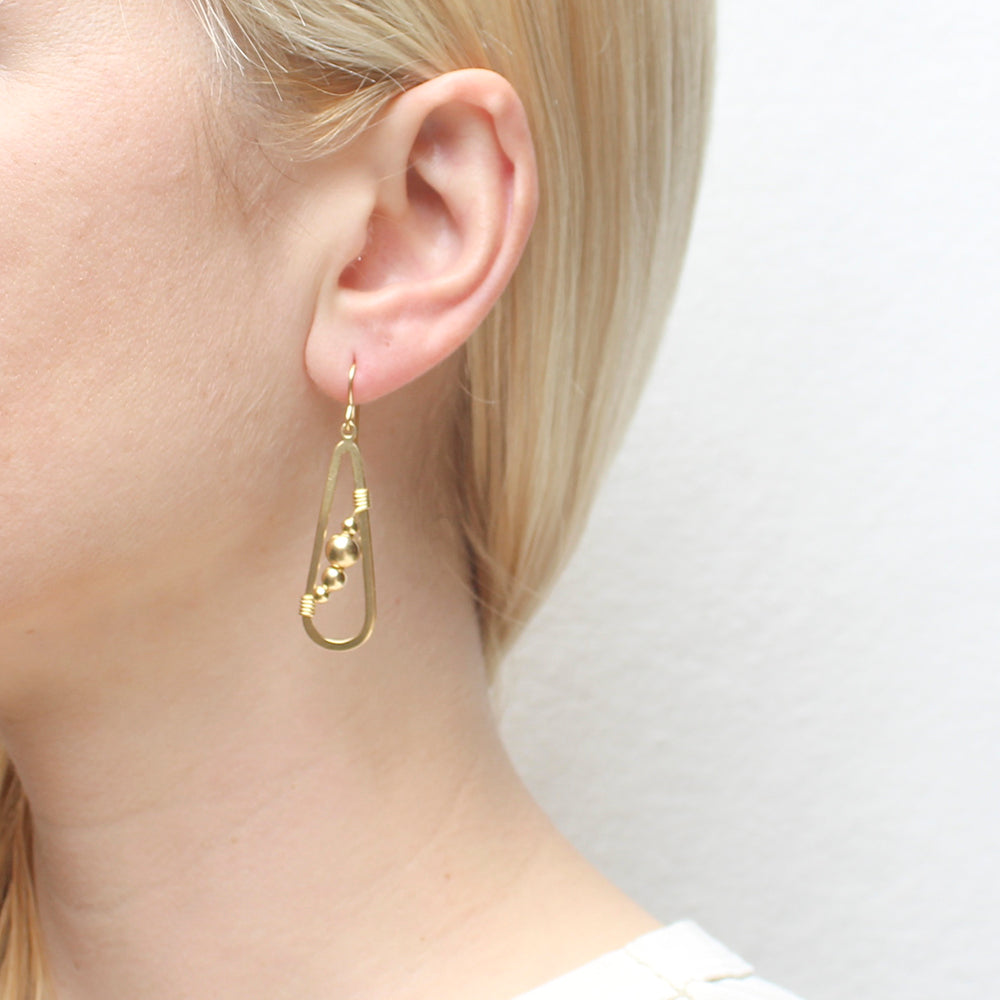 Gold Teardrop with Beads and Wire Wrapping Wire Earring